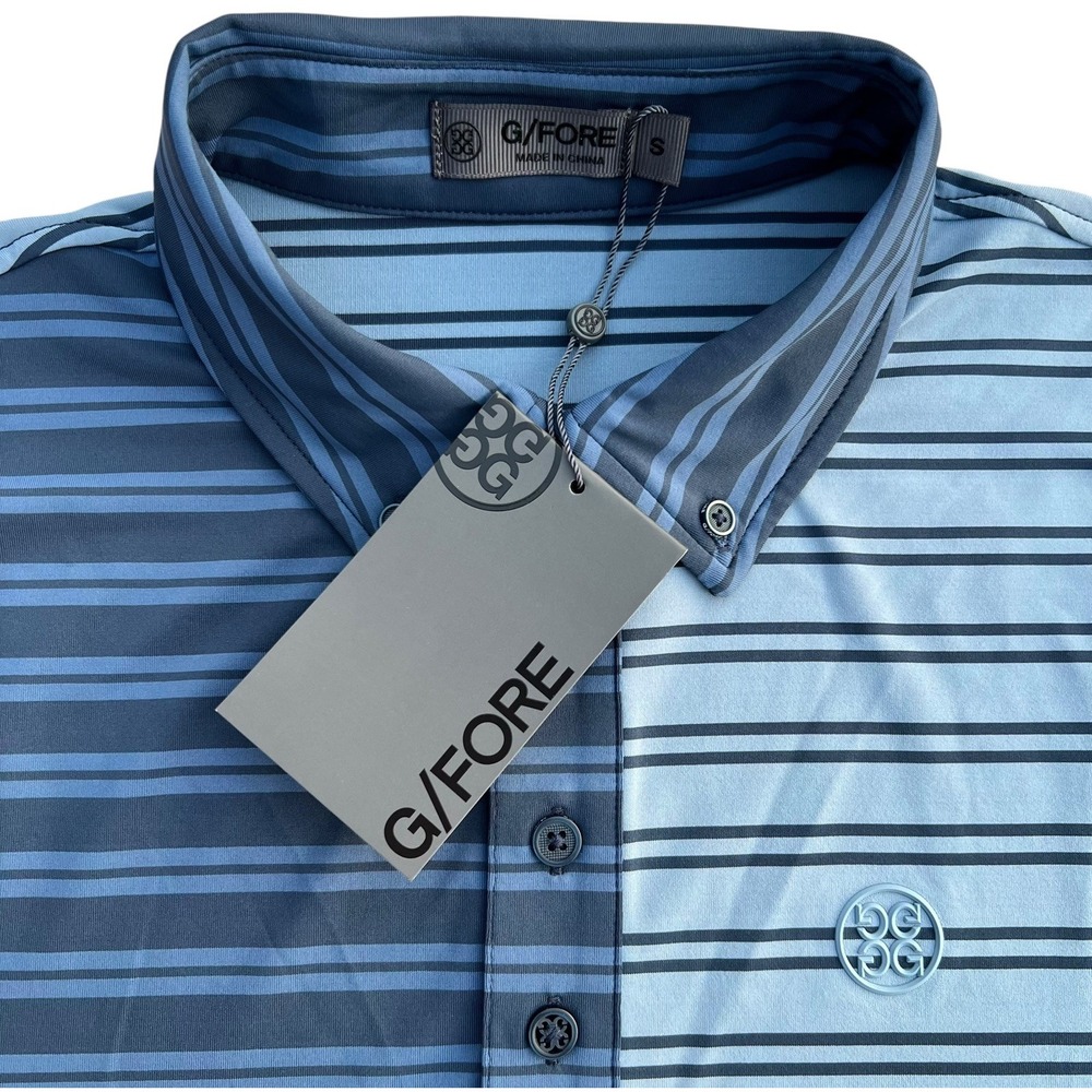 G/FORE G4 Men's Golf Polo Shirt Two-tone Striped Navy Blue/Blue Size Medium
